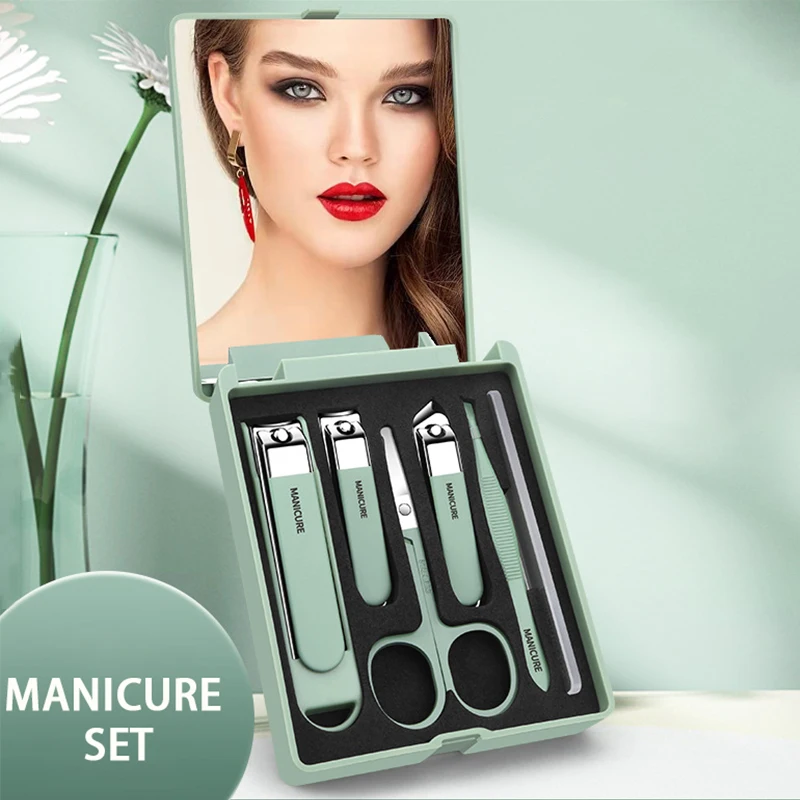 Men'S Grooming Mirror - 6-teiliges Nagelpflege-Set – Kompaktes Reiseetui, Spiegel-Set,